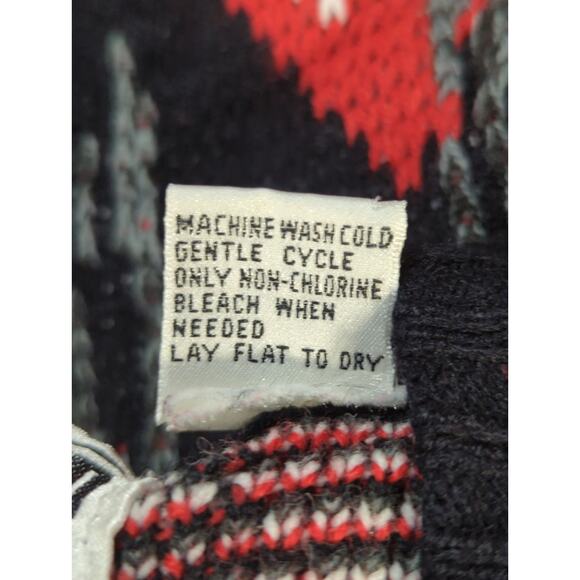 VTG Front Line Sweater Aztec Geometric Knit Black Red Made Hong Kong XL - Picture 11 of 11